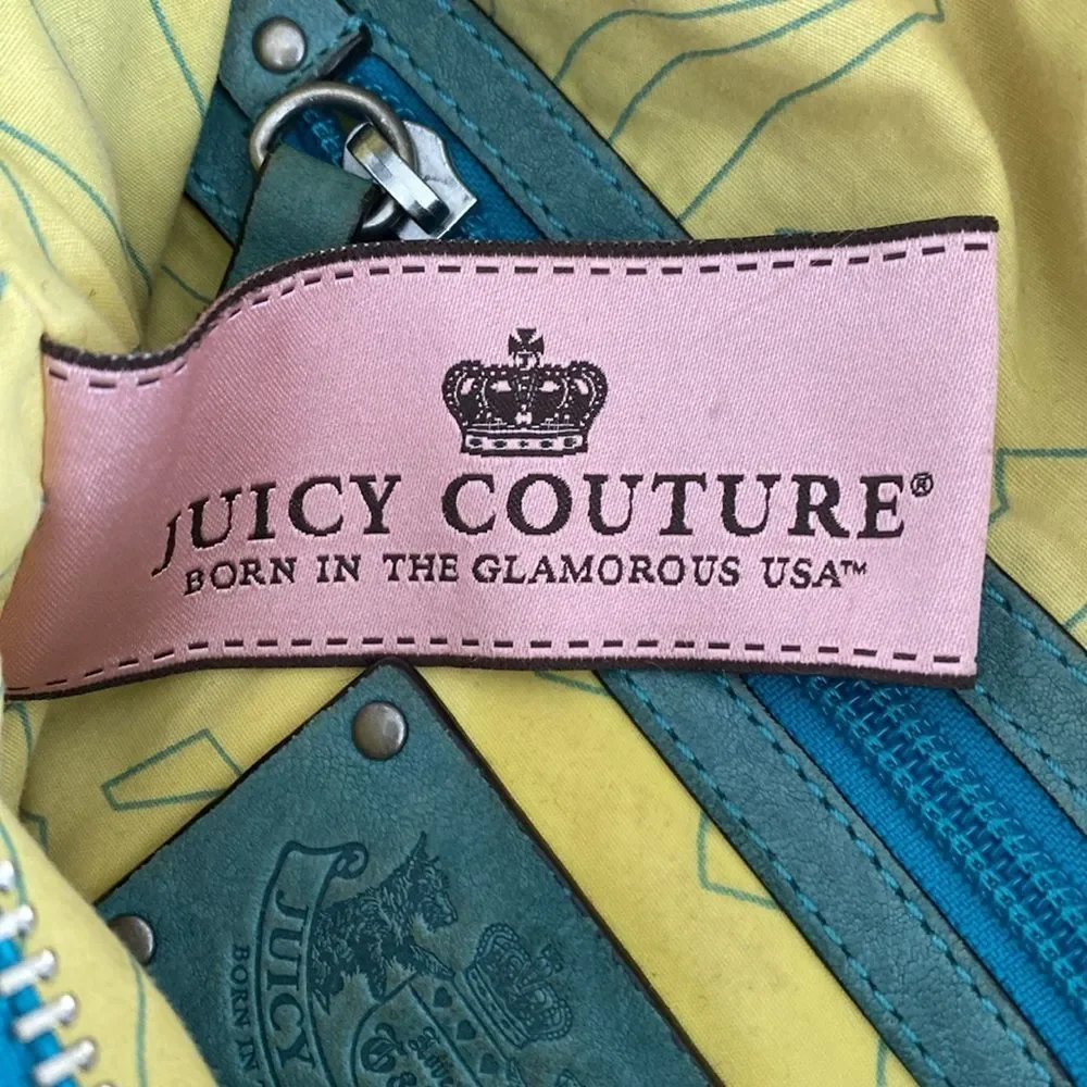 Rare Vintage Juicy Coutcher Teal Large leather Bag Boho Slouchy Distressed